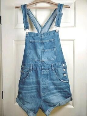 Free People We The Free Ziggy Denim Shortalls Overalls Medium Light Wash Boho